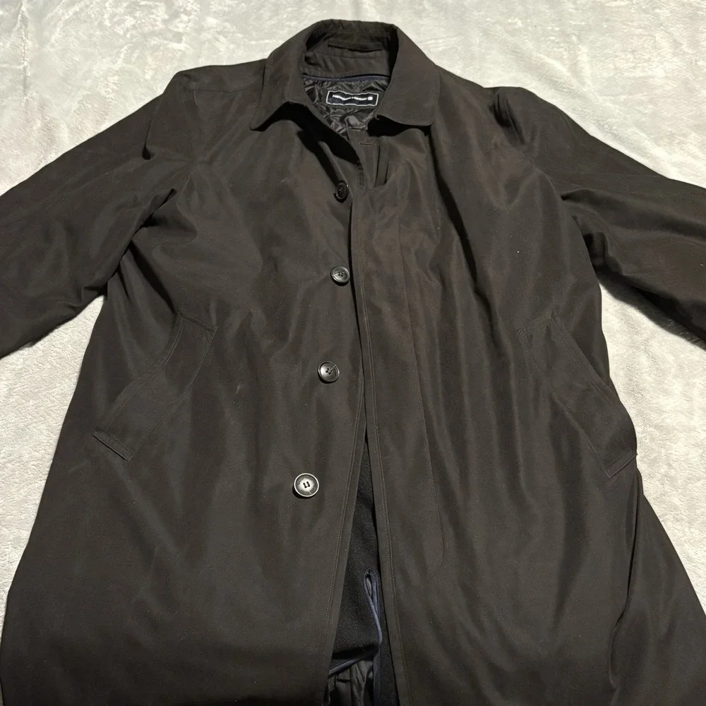 Newport Harbor Mens Trench Coat 44R Black All Weather Lining Long
